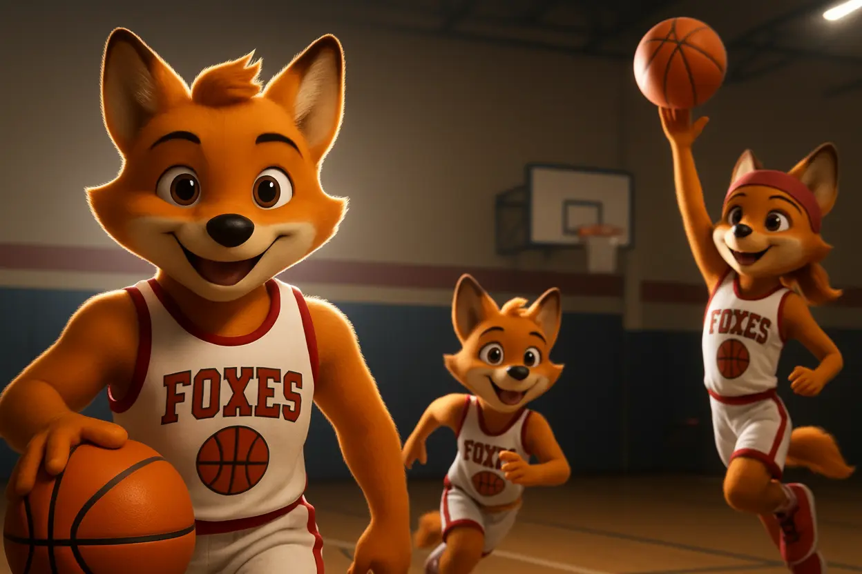 Foxes Maskottchen: Fuchs mit Basketball